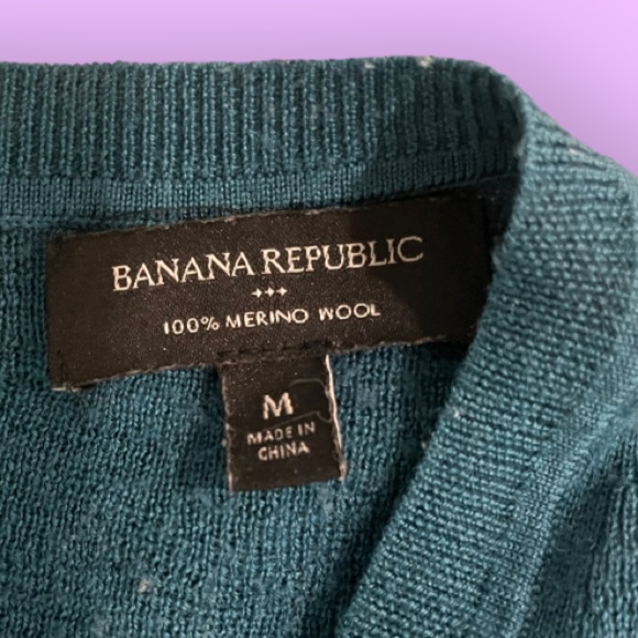 Vintage Banana Republic Deep Teal Marino wool sweater w/ buttons (med) - Picture 3 of 15